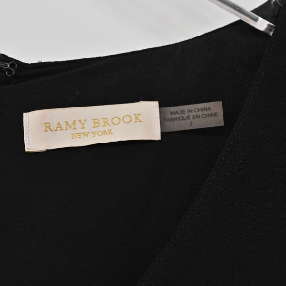 RAMY BROOK Dress Sz 2 Black Grommet Lace Up Drop Waist V Neck Shift Sleeveless - Picture 8 of 12